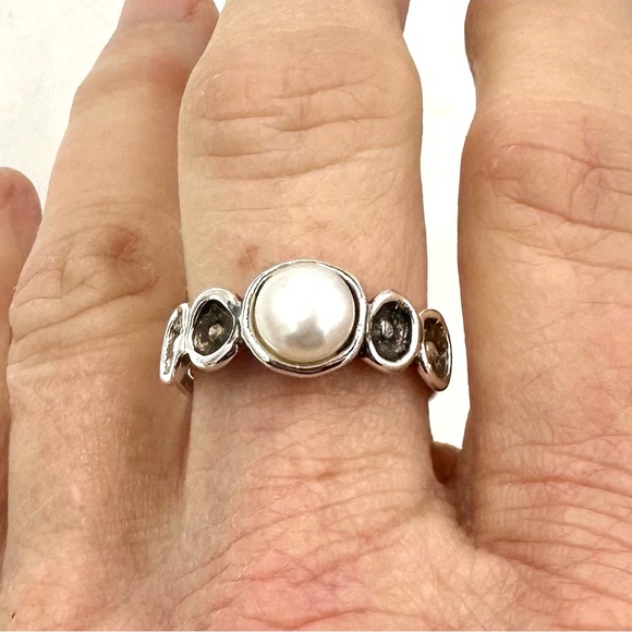 Vintage Sterling Silver Pearl Ring Size 8.5 HG Hagit Gorali Israel - Picture 2 of 9